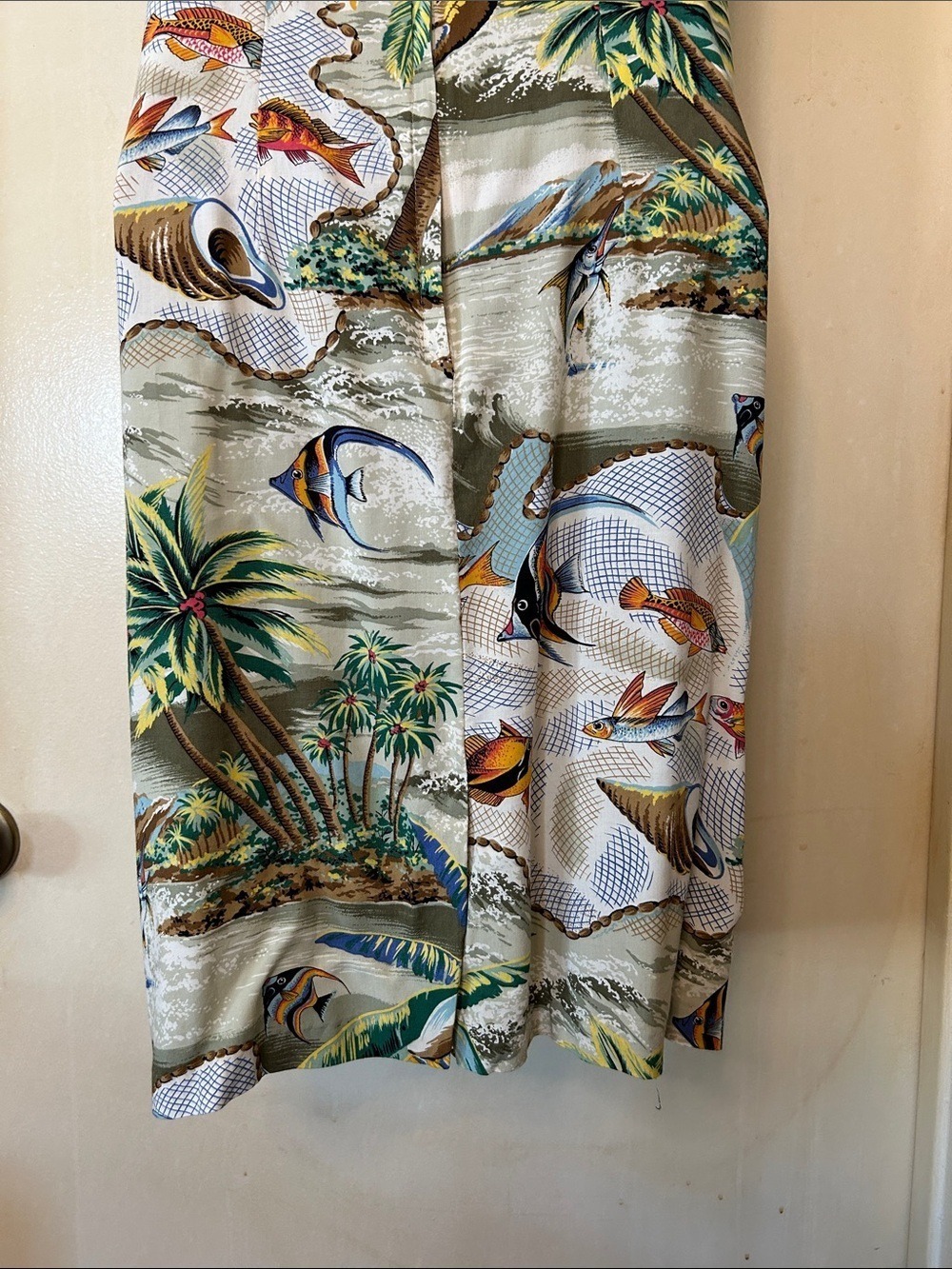reyn spooner Tropical Palm & Fish Midi Dress - Green, Blue, Brown 100% Rayon M - Picture 9 of 11